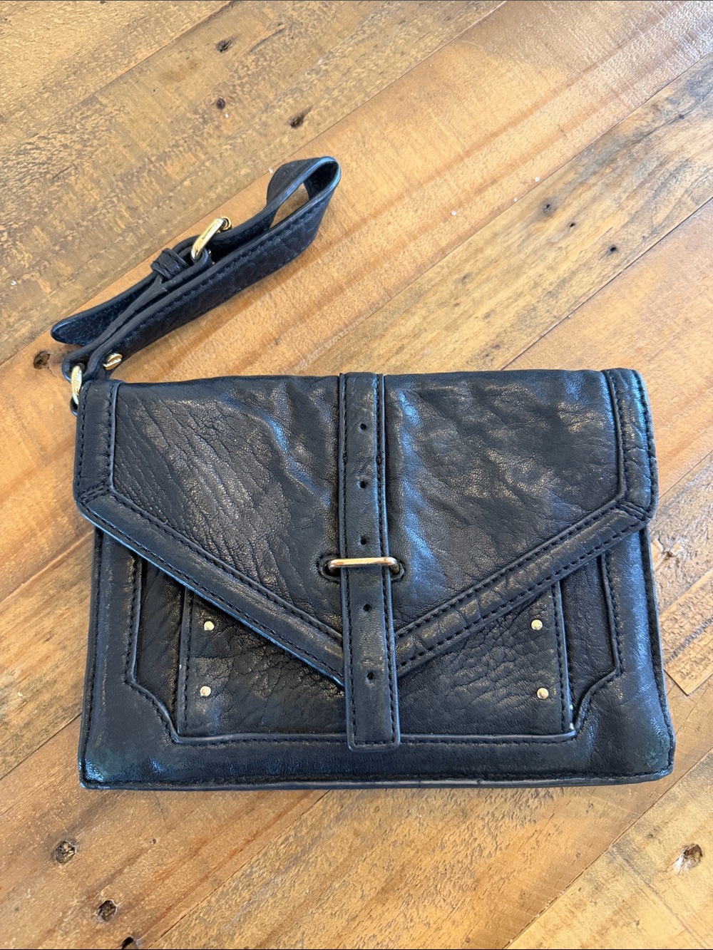 Vintage Tory Burch Black Leather Envelope Wristlet Clutch